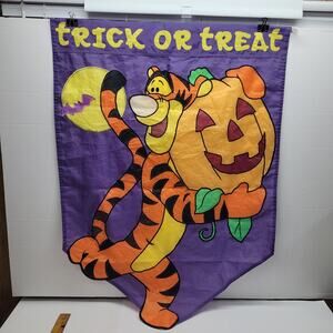 Vtg Halloween Winnie the Pooh Tigger Flag Jack-O-Lantern Trick or Treat 2 Sided